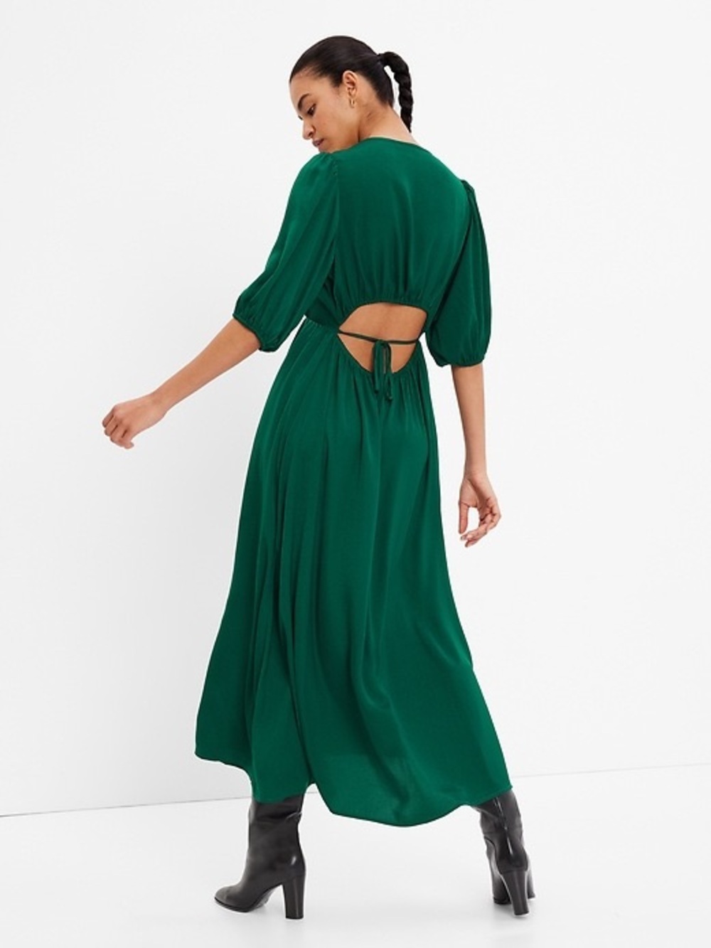 NWT Gap Blouson Cutout Maxi Dress in Green Pine, size L - Picture 2 of 7